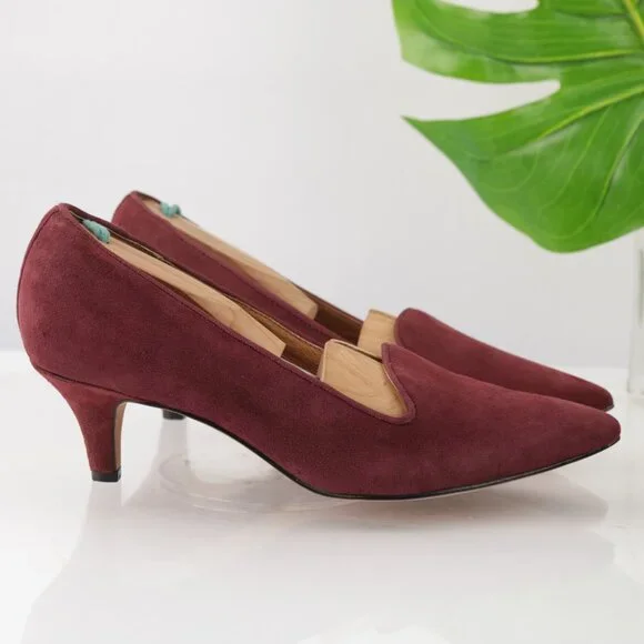 Clarks Womens Sage Elfin Pump Size 7.5 Burgundy Suede Pointed Kitten Heel Shoe - Picture 12 of 13